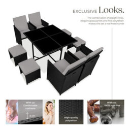 Tectake Garden Table And Chairs Bilbao - 8 Seats, Weather & Uv-Resistant, Rain Cover - Black/grey - thumbnail 3