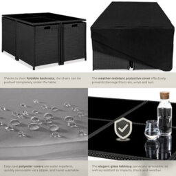 Tectake Garden Table And Chairs Bilbao - 8 Seats, Weather & Uv-Resistant, Rain Cover - Black/grey - thumbnail 5