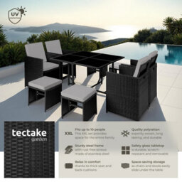 Tectake Garden Table And Chairs Bilbao - 8 Seats, Weather & Uv-Resistant, Rain Cover - Black/grey - thumbnail 2