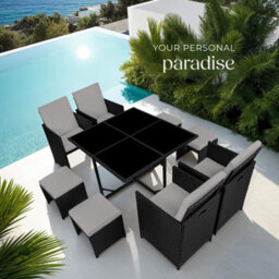 Tectake Garden Table And Chairs Bilbao - 8 Seats, Weather & Uv-Resistant, Rain Cover - Black/grey - thumbnail 8