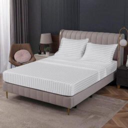 Ameha Stripe Fitted Sheet 40 Cm Deep Pocket- Hypoallergenic Easy Care White Bed Sheets Uk Super King Bedsheet(180X200Cm) - thumbnail 2