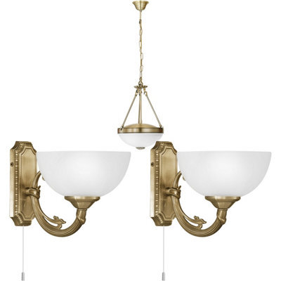 Antique Bronze Ceiling Pendant Light With Matching Wall Sconces And Satin Glass Shades - image 1
