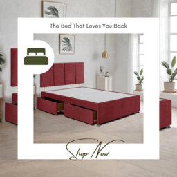 Red Plush Fabric 4Ft Small Double Bed Frame With 20 Inch Vertical Line Headboard And 2 Drawers - thumbnail 4