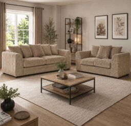 Jumbo Cord 3+2 Sofa Set Beige Scatter Back - thumbnail 4