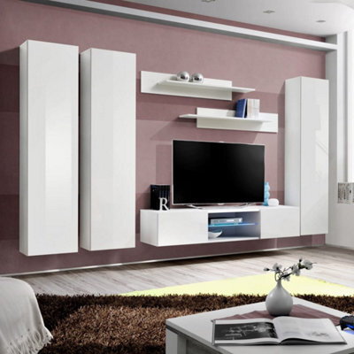 "Arte Fly P1 310Cm White Gloss Media Wall - Bright Led Entertainment Unit For Tvs Up To 60""" - image 1