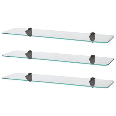Harbour Housewares 3X Rounded Floating Glass Shelves - 60Cm - Black Brackets - Bathroom Shower Storage Vanity Display Unit Shelf - image 1