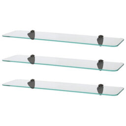 Harbour Housewares 3X Rounded Floating Glass Shelves - 60Cm - Black Brackets - Bathroom Shower Storage Vanity Display Unit Shelf - thumbnail 1
