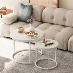 Huhote Stylish Nesting Coffee Tables 2 Set With Metal Frame White Top 23.6/15.7 In For Living Room Bedroom Office Side End Table - thumbnail 1
