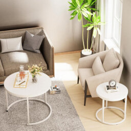 Huhote Stylish Nesting Coffee Tables 2 Set With Metal Frame White Top 23.6/15.7 In For Living Room Bedroom Office Side End Table - thumbnail 2