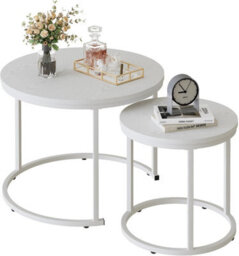 Huhote Stylish Nesting Coffee Tables 2 Set With Metal Frame White Top 23.6/15.7 In For Living Room Bedroom Office Side End Table - thumbnail 8