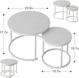 Huhote Stylish Nesting Coffee Tables 2 Set With Metal Frame White Top 23.6/15.7 In For Living Room Bedroom Office Side End Table - thumbnail 9