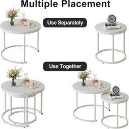 Huhote Stylish Nesting Coffee Tables 2 Set With Metal Frame White Top 23.6/15.7 In For Living Room Bedroom Office Side End Table - thumbnail 6