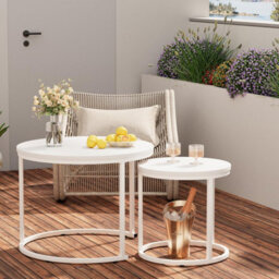 Huhote Stylish Nesting Coffee Tables 2 Set With Metal Frame White Top 23.6/15.7 In For Living Room Bedroom Office Side End Table - thumbnail 7