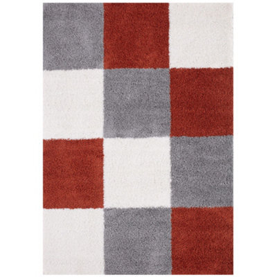 The Rugs Terra Grey And Ivory Soft Checkerboard Design Fluffy Shaggy Rugs And Runners High Pile Living Room Kitchen Hallway 381 - image 1