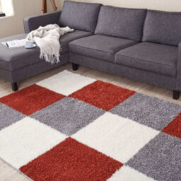 The Rugs Terra Grey And Ivory Soft Checkerboard Design Fluffy Shaggy Rugs And Runners High Pile Living Room Kitchen Hallway 381 - thumbnail 8