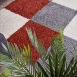 The Rugs Terra Grey And Ivory Soft Checkerboard Design Fluffy Shaggy Rugs And Runners High Pile Living Room Kitchen Hallway 381 - thumbnail 7