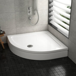 Royal Bathrooms 800 X 800mm Quadrant Stone Shower Enclosure Tray With Riser Kit Gloss White 30mm Slimline - thumbnail 1