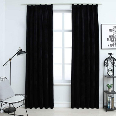 Berkfield Blackout Curtains 2 Pcs With Hooks Velvet Black 140X225 Cm - image 1