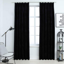 Berkfield Blackout Curtains 2 Pcs With Hooks Velvet Black 140X225 Cm