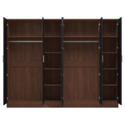 Reflect 2Pc Wardrobe Bundle - 3 Door Plain + 3 Door Plain - Black Gloss & Walnut - H: 180Cm X W: 224Cm X D: 47Cm - thumbnail 7