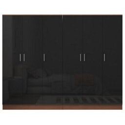 Reflect 2Pc Wardrobe Bundle - 3 Door Plain + 3 Door Plain - Black Gloss & Walnut - H: 180Cm X W: 224Cm X D: 47Cm - thumbnail 6