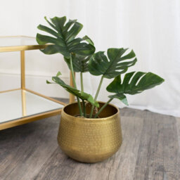 Melody Maison Medium Round Gold Patterned Planter - thumbnail 2