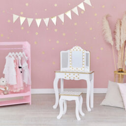Teamson Kids Dressing Table, Play Vanity Set With Led Mirror Light & Stool - White/gold/polka Dots - thumbnail 3