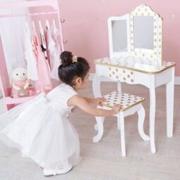 Teamson Kids Dressing Table, Play Vanity Set With Led Mirror Light & Stool - White/gold/polka Dots - thumbnail 7