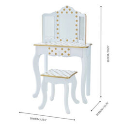 Teamson Kids Dressing Table, Play Vanity Set With Led Mirror Light & Stool - White/gold/polka Dots - thumbnail 4