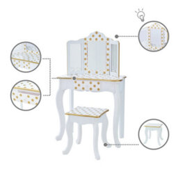 Teamson Kids Dressing Table, Play Vanity Set With Led Mirror Light & Stool - White/gold/polka Dots - thumbnail 5