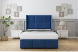 "Sloomy Beaumont Navy Plush Divan Bed Base No Drawers - 54"" Wingback Headboard & 12"" Footboard 4' Small Double" - thumbnail 2
