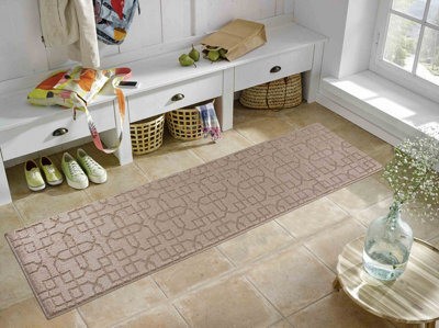 Ivy Washable Cubed Trellis Design Anti Slip Doormats Beige 80X300 Cm - image 1