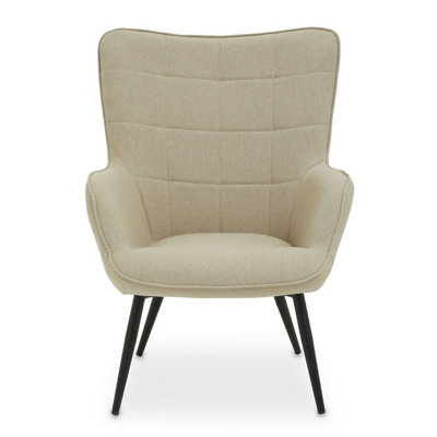 Orsina High Back Natural Fabric Armchair With Black Legs, Versatile Durable Armchair, Easy To Maintain Bucket Chair - image 1