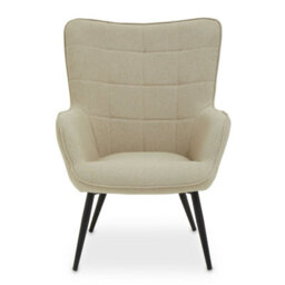 Orsina High Back Natural Fabric Armchair With Black Legs, Versatile Durable Armchair, Easy To Maintain Bucket Chair