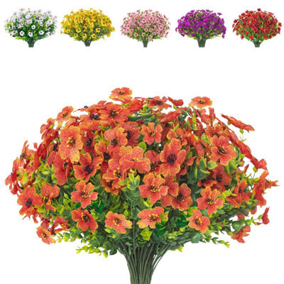 10 Artificial Silk Flower Bouquets, Fake Plants, Uv Resistant Greenery, Indoor And Outdoor Hanging Shrubs (Orange) - image 1