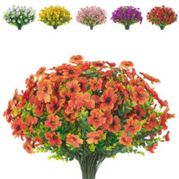 10 Artificial Silk Flower Bouquets, Fake Plants, Uv Resistant Greenery, Indoor And Outdoor Hanging Shrubs (Orange) - thumbnail 1
