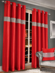 Intimates Elegant Faux Silk Curtains With Diamante Panel, Ring Top Style, Machine Cold Washable, Chic Window Coverings - Red
