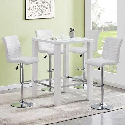 Furniture in Fashion Jam Square Glass White Gloss Bar Table 4 Ripple White Stools - image 1