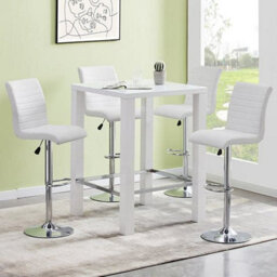 Furniture in Fashion Jam Square Glass White Gloss Bar Table 4 Ripple White Stools - thumbnail 1