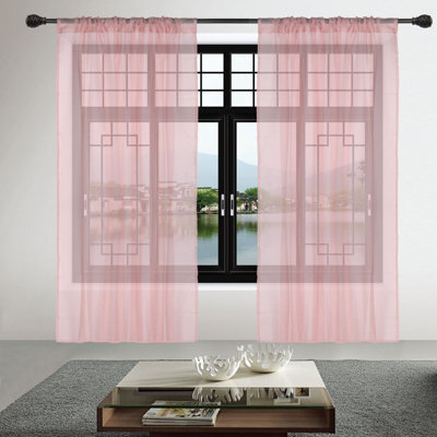 "Neel Blue Voile Curtains Slot Top, 2 Curtains, Rose Gold - 56"" Width X 54"" Drop" - image 1