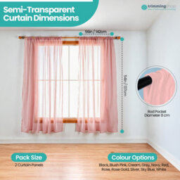 "Neel Blue Voile Curtains Slot Top, 2 Curtains, Rose Gold - 56"" Width X 54"" Drop" - thumbnail 2