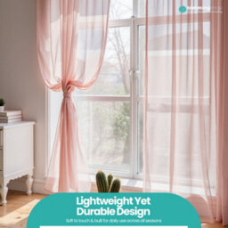 "Neel Blue Voile Curtains Slot Top, 2 Curtains, Rose Gold - 56"" Width X 54"" Drop" - thumbnail 9