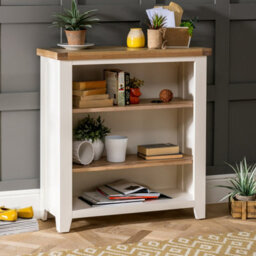 The Furniture Market Cheshire Cream Painted Small Low Compact Adjustable 2 Shelf Bookcase - thumbnail 2