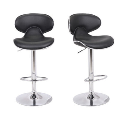 Lamboro Carcaso Kitchen Bar Stools Pair Black, Adjustable Swivel Gas Lift, Chrome Base, For Breakfast Bar Or Kitchen - image 1