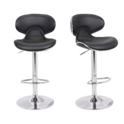 Lamboro Carcaso Kitchen Bar Stools Pair Black, Adjustable Swivel Gas Lift, Chrome Base, For Breakfast Bar Or Kitchen - thumbnail 1