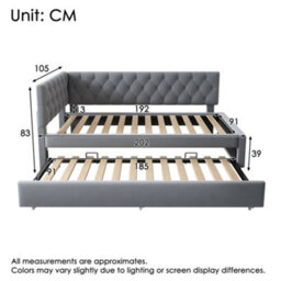 Btm 3Ft Single Daybed 90X190Cm, Pull Out Trundle Bed For Adults   Kids, Ottoman Bed With Slatted Frame, Velvet, Grey - thumbnail 2
