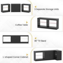 "Gainoom Modular Tv Stand For 85"" Tvs 3-In-1 Entertainment Center 3-Piece Modern Media Console Cabinets Black" - thumbnail 7
