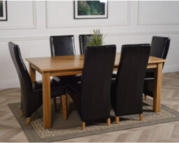 That's Furniture Oslo 180 X 90 Cm Large Oak Dining Table And 6 Chairs Dining Set With Lola Black Leather Chairs - thumbnail 3