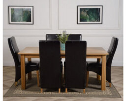 That's Furniture Oslo 180 X 90 Cm Large Oak Dining Table And 6 Chairs Dining Set With Lola Black Leather Chairs - thumbnail 2