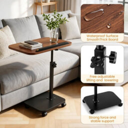 Brown-360 Rotating New Upgrade Sofa Side End Table Adjustable Coffee Laptop Table Any Room - thumbnail 4